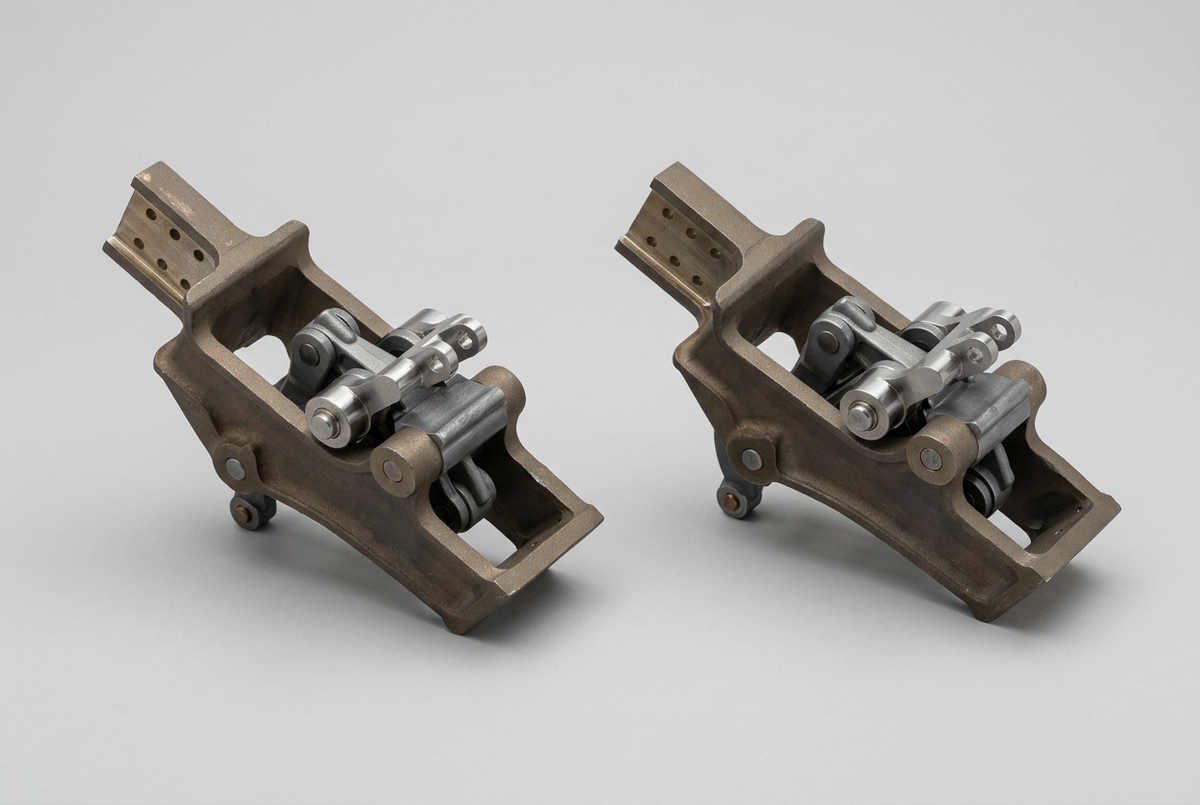 Baker valve gear long bracket assemblies, pair, angled side view